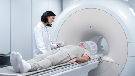 Doctor with patient before MRI scan