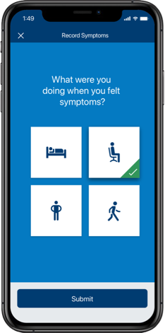 iPhone showing the second screen of the record symptoms flow