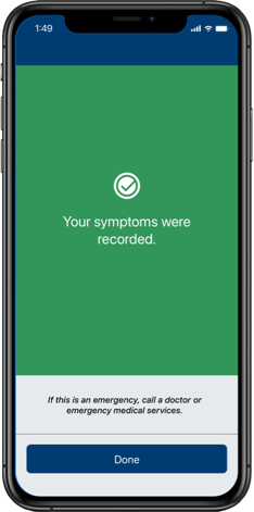 iPhone showing the final screen of the record symptoms flow