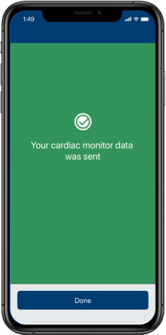 iPhone showing the data sent successfully screen on the myLUX patient app