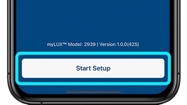 iPhone showing start screen of the setup process for the myLUX patient app
