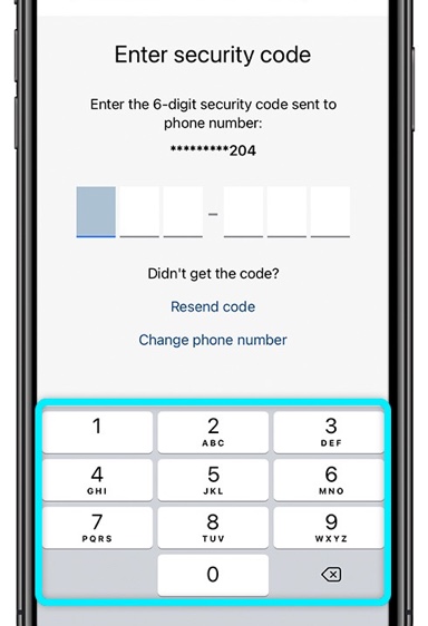 iPhone showing a security code screen