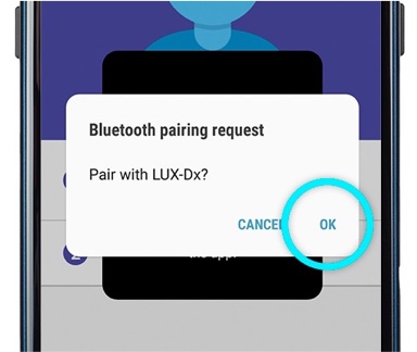 Boston Scientific phone showing an allow pairing pop-up with the ok button highlighted