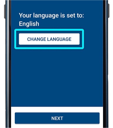 Boston Scientific phone showing the language screen of the myLUX patient app